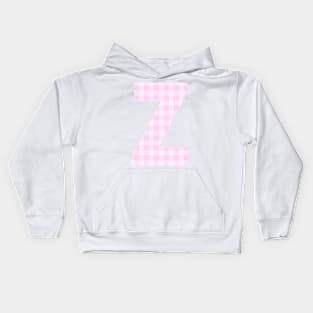 Pink Letter Z in Plaid Pattern Background. Kids Hoodie